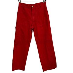 Zara Red Carpenter Utility High Rise Wide Leg Pant Size 32